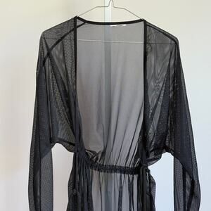 Unbranded sz‎ OS Black Sheer Mesh Cover Up Beach Kimono Duster Robe